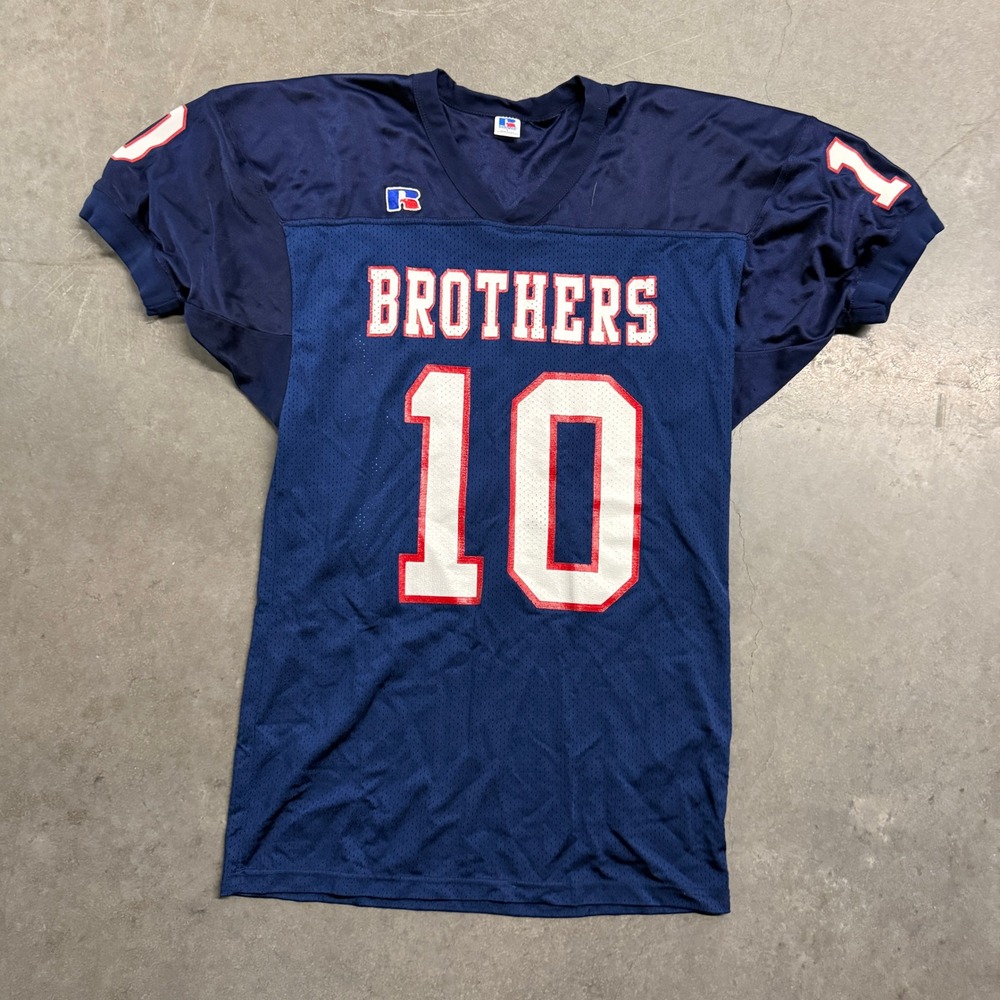 Vintage Russell Athletic Football Jersey Navy Blue Brothers 10 Made in USA‎ L